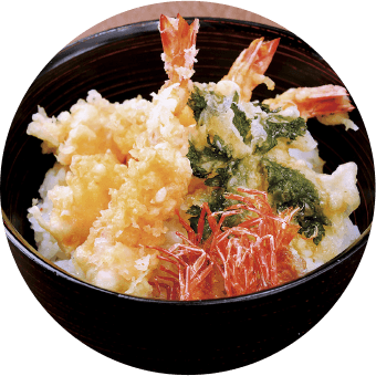 日本料理 「天ぷら丼」「だし巻き玉子」「帆立貝真薯清汁仕立て」
