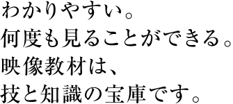 わかりやすい。何度も見ることができる。映像教材は、技と知識の宝庫です。