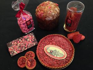 プラリーヌ・ルージュを使用した様々な菓子