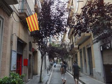 4_街のいたるところで民家の窓際に掲げられたカタルーニャの国旗を見かける