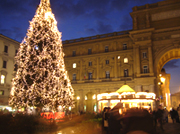 フィレンツェの広場に飾られたクリスマスツリー